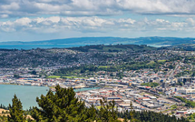 An aerial view of Dunedin including the harbour