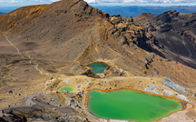 An aerial shot of the lake on Tongariro