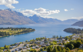 An image of Lake Wakatipu in New Zealand from above